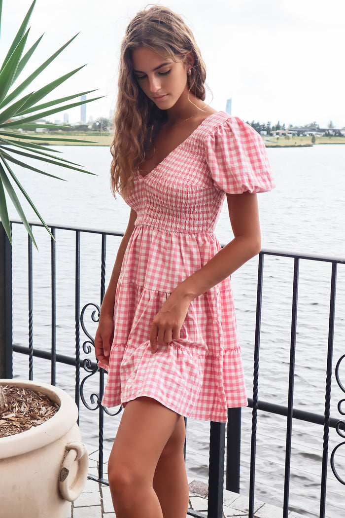Vera Mini Dress - Pink Gingham - Runway Goddess