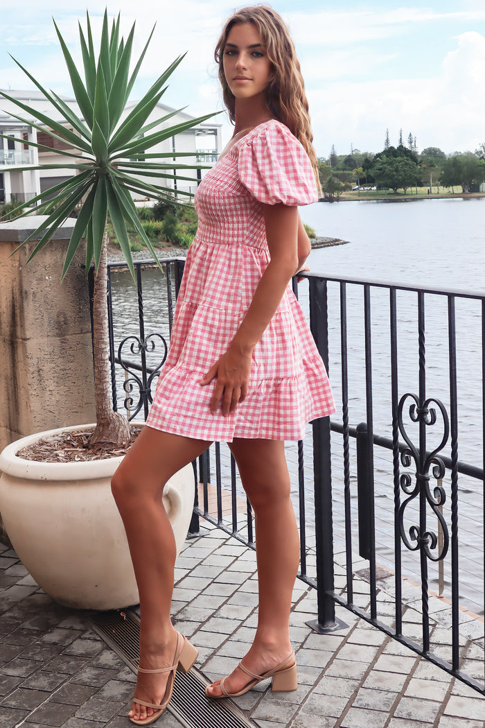 Vera Mini Dress - Pink Gingham - Runway Goddess