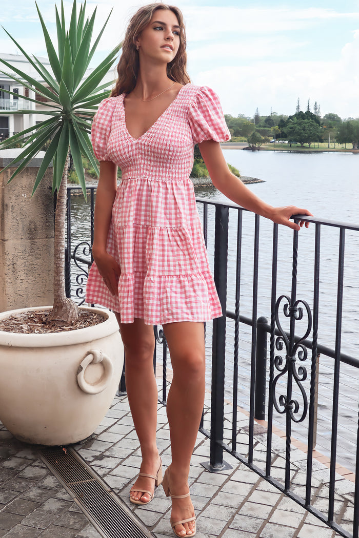 Vera Mini Dress - Pink Gingham - Runway Goddess