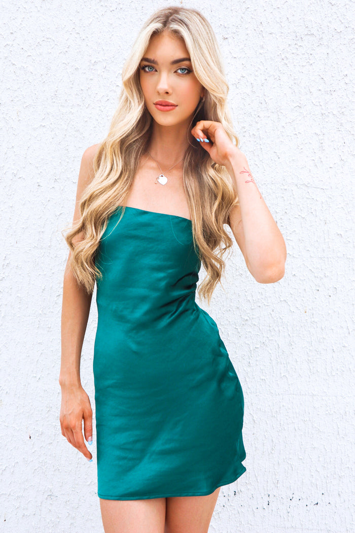 Vida Satin Mini Dress - Green - Runway Goddess