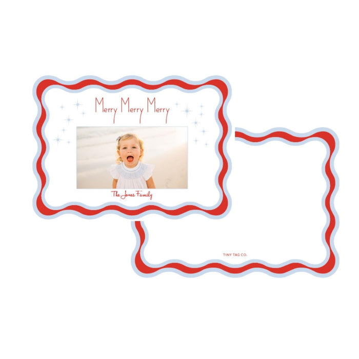 Wavy Merry Merry Merry Christmas Christmas Card (blue + apple)