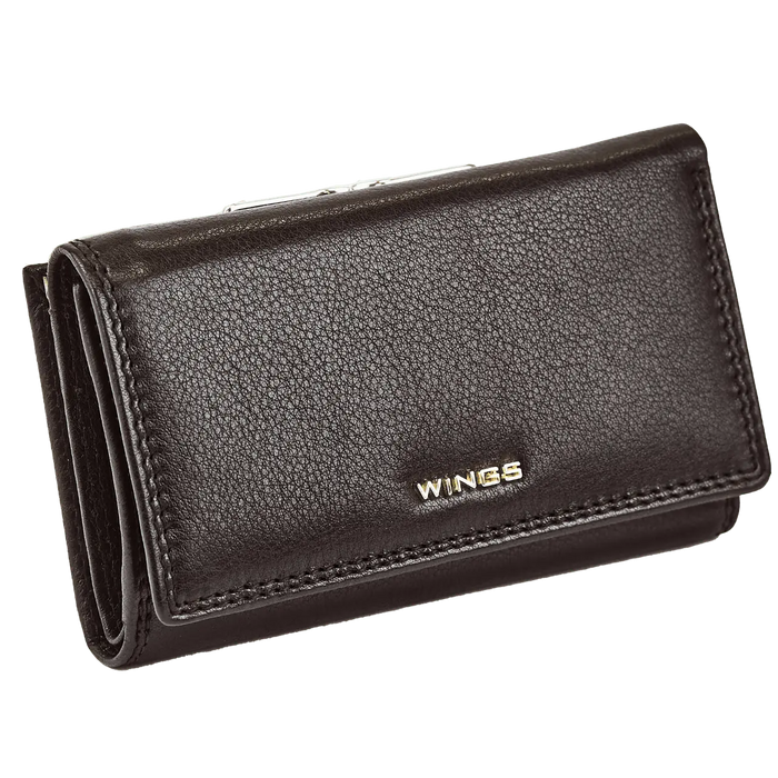 Damski portfel skórzany WINGS z ochroną RFID o pojemnym wnętrzu BLACK LEATHER COLLECTION