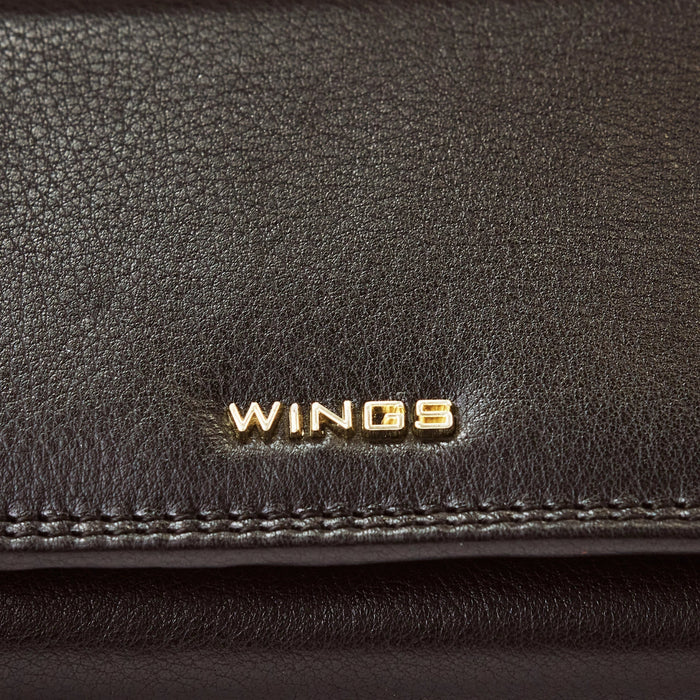 Damski portfel skórzany WINGS z ochroną RFID o pojemnym wnętrzu BLACK LEATHER COLLECTION