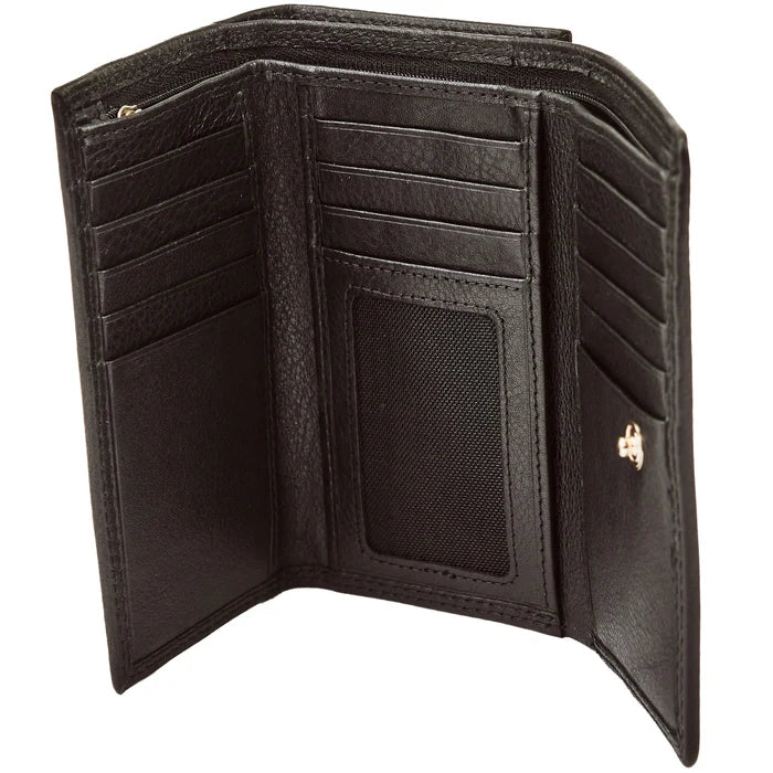 Damski portfel skórzany WINGS z ochroną RFID o pojemnym wnętrzu BLACK LEATHER COLLECTION