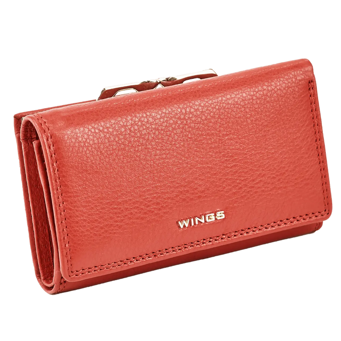 Damski portfel skórzany WINGS z ochroną RFID o pojemnym wnętrzu RED LEATHER COLLECTION