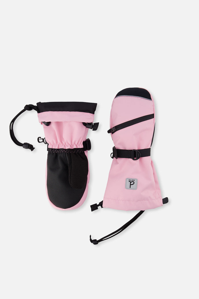 Deux par Deux Teknik kids' mittens in light pink – front view