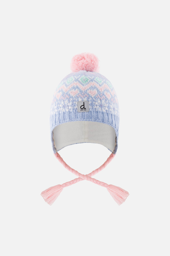 Deux par Deux girls' Fair Isle Peruvian hat in light blue – front view
