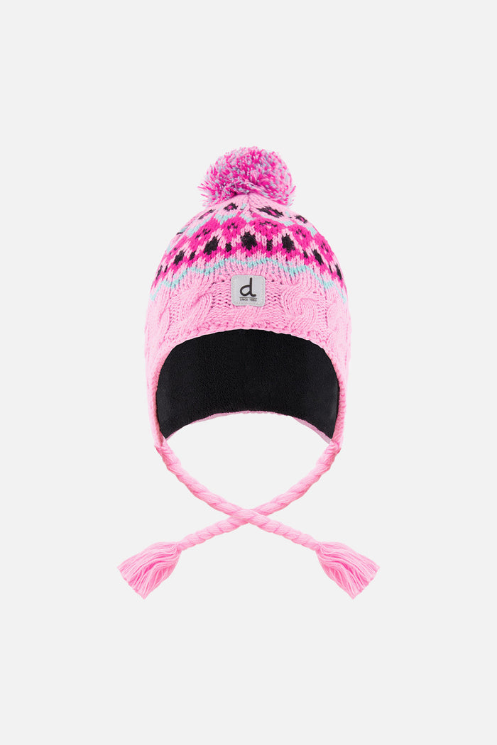 Deux par Deux kids' Peruvian hat, mint green, light blue and pinkish violet – front view