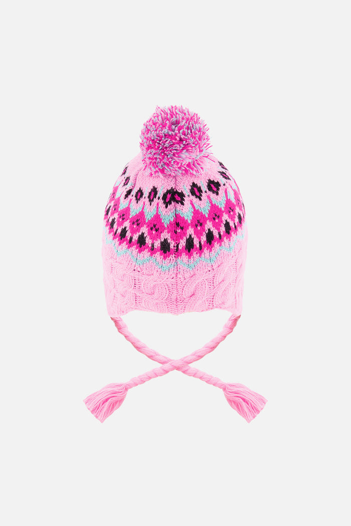 Deux par Deux kids' Peruvian hat, mint green, light blue and pinkish violet – back view