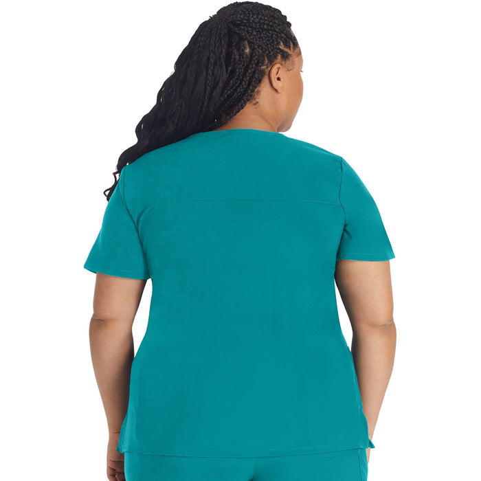 Women's EDS Essentials Mock Wrap Scrub Top - Teal Blue - 2