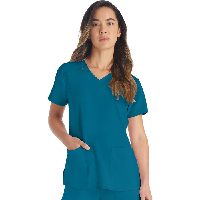 Women's EDS Essentials V-Neck Scrub Top - Caribbean Blue - 1