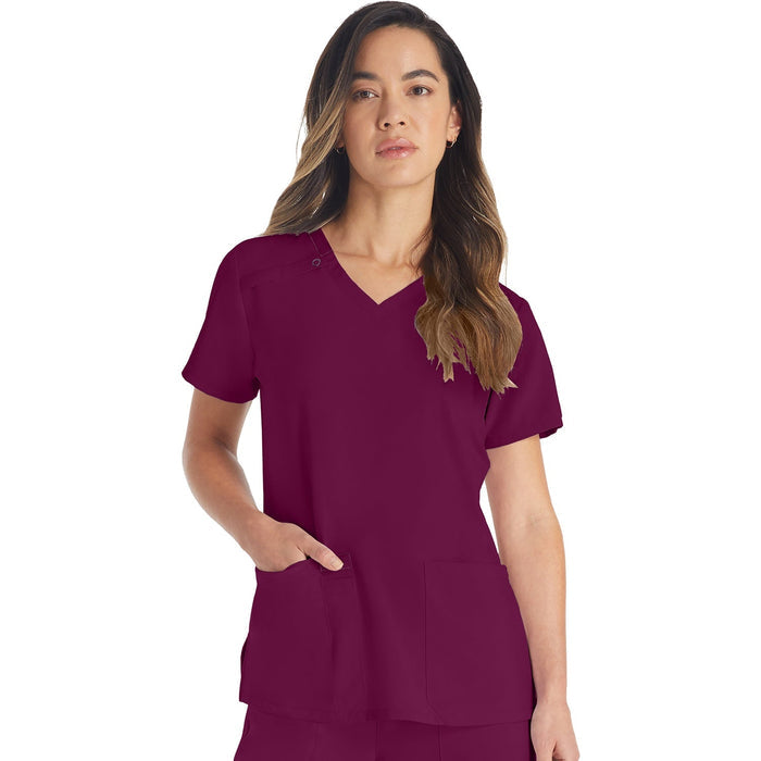 Women's EDS Essentials V-Neck Scrub Top - Wine - 1