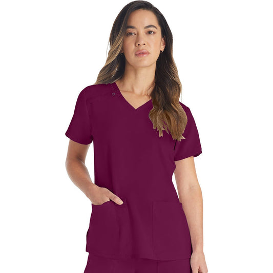 Women's EDS Essentials V-Neck Scrub Top - Wine - 1