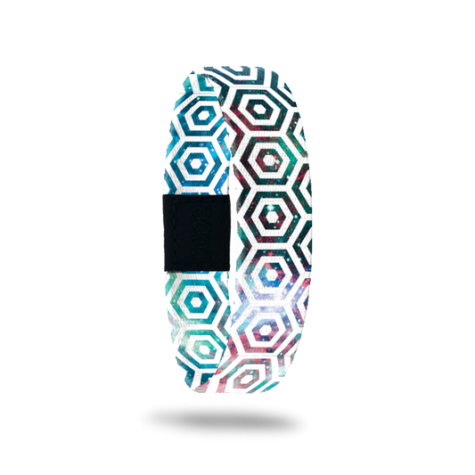 Product photo of the outside of you are enough. It is a white hexagon pattern overlaying a pink, blue, green, and purple galaxy design.