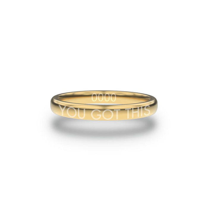 Front design of You Got This gold ring with sketched in text ’You Got This’