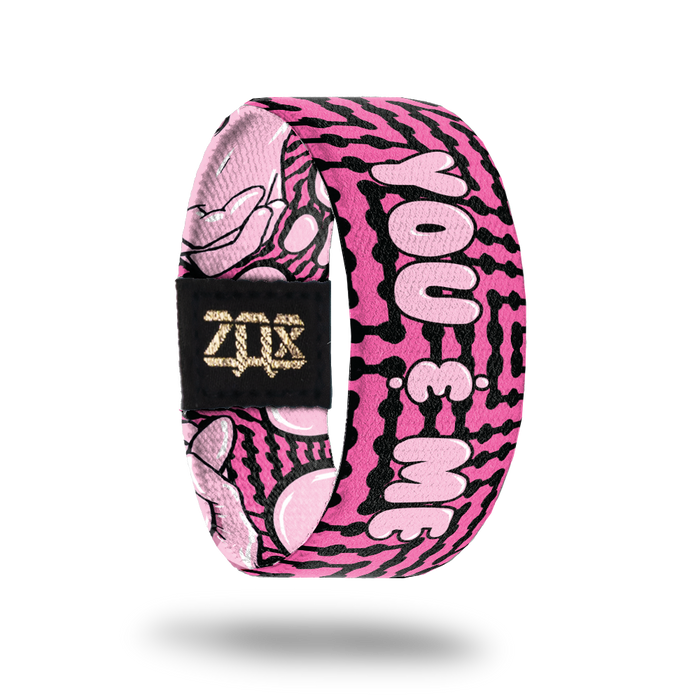 Inside design for You and Me. Dark pink background with black zig-zag lines. Centered is You & Me in light pink text