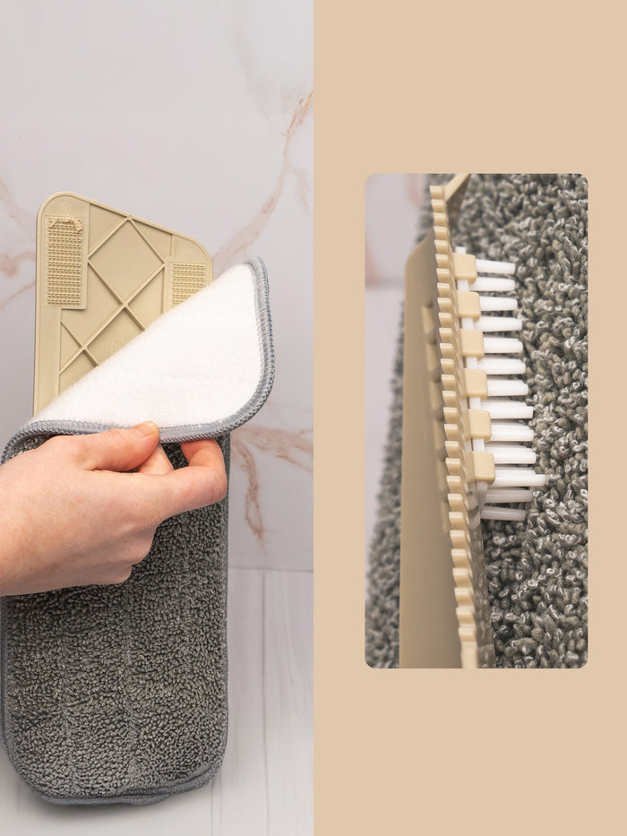 Rustic Strength, Zero Waste Mop, Detail images with Mop pad and scrub brush accessory